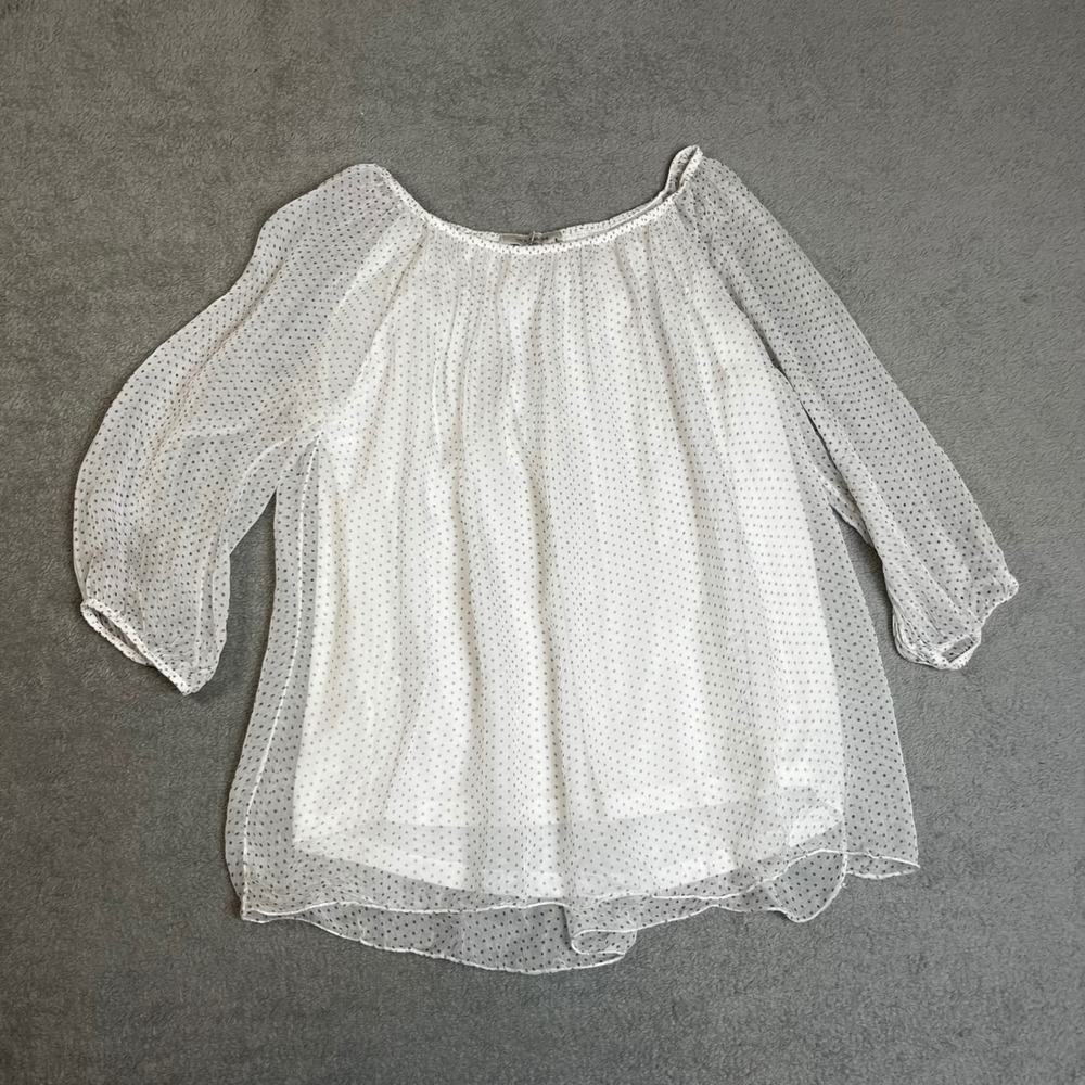 Viola Borghi Italy White 100% Silk Polka Dot Sheer Layered Blouse Small - Picture 2 of 8